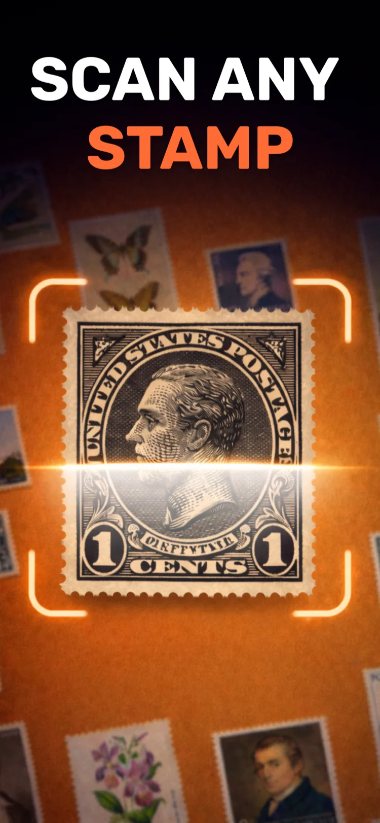 Current App Store screenshot showing StampSnap scanning a stamp
