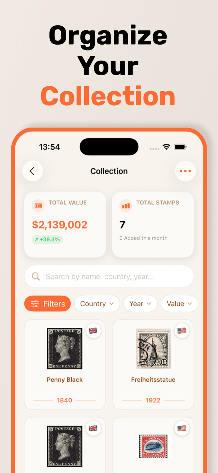 App Store screenshot showing stamps saved in a StampSnap collection
